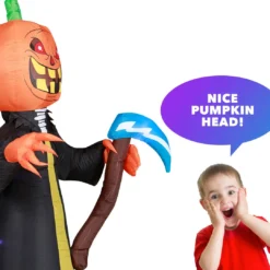 Holidayana HOME GOODS 5 Ft Pumpkin Head Reaper With Scythe Halloween Inflatable