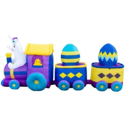 Holidayana HOME GOODS Inflatable Easter Bunny Train Decoration With Engine And 2 Cars With Built-In Fan And LED Lights