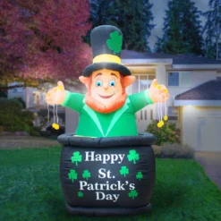 Holidayana Inflatable Saint Patrick's Day Leprechaun In Pot Of Gold Decoration With Built-In Fan And LED Lights HOME GOODS