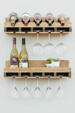 Atterstone Double Wine Rack Shelf With Wine Bottle Rests: Holds 20 Glasses, 5 Bottles And Barware