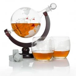 HOME GOODS Atterstone Globe Whiskey Decanter Set, 850-ml Gift Set With Globe Glasses, 9 Whiskey Stones And Stainless Steel Funnel