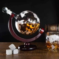 HOME GOODS Atterstone Globe Whiskey Decanter Set, 850-ml Gift Set With Globe Glasses, 9 Whiskey Stones And Stainless Steel Funnel
