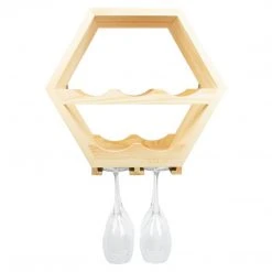Atterstone HOME GOODS Honeycomb Wine Rack With Hanging Stemware Slots: Holds 5 Bottles And 4 Glasses