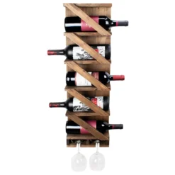 Atterstone Rustic Wine Rack With Hanging Stemware Slots: Holds 5 Bottles And 2 Glasses HOME GOODS