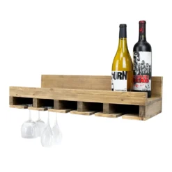 Atterstone Double Wine Rack Shelf With Wine Bottle Rests: Holds 20 Glasses, 5 Bottles And Barware
