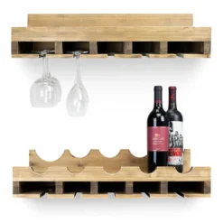 Atterstone Double Wine Rack Shelf With Wine Bottle Rests: Holds 20 Glasses, 5 Bottles And Barware