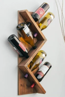 Atterstone Stylish Wooden Wall Mounted Wine Bottle Display Rack: Holds 6 Bottles