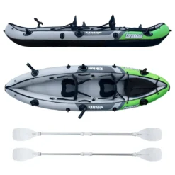 Elkton Outdoors Cormorant Inflatable 2 Person Fishing Kayak Set With 6 Rod Holders, Paddles, Double Action Pump