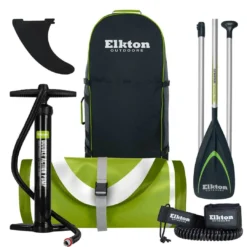 SPORTING GOODS Elkton Outdoors 12' Inflatable Fishing Paddle Board Kit WIth 2 Fishing Rod Holders & Accessory Mount